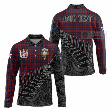 MacLachlan (McLachlan) Crest Tartan Long Sleeve Polo Shirt with New Zealand Silver Fern Half Style