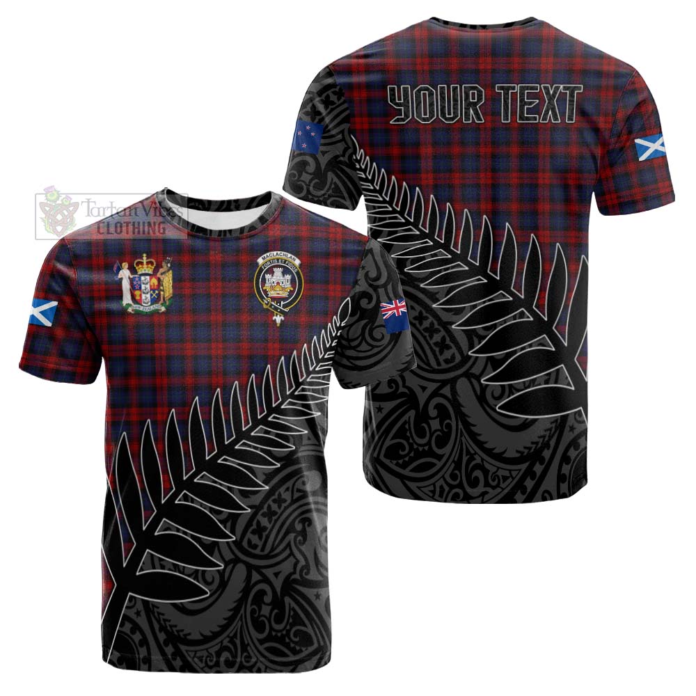 Tartan Vibes Clothing MacLachlan (McLachlan) Crest Tartan Cotton T-shirt with New Zealand Silver Fern Half Style