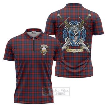 MacLachlan (McLachlan) Tartan Zipper Polo Shirt with Family Crest Celtic Skull Style