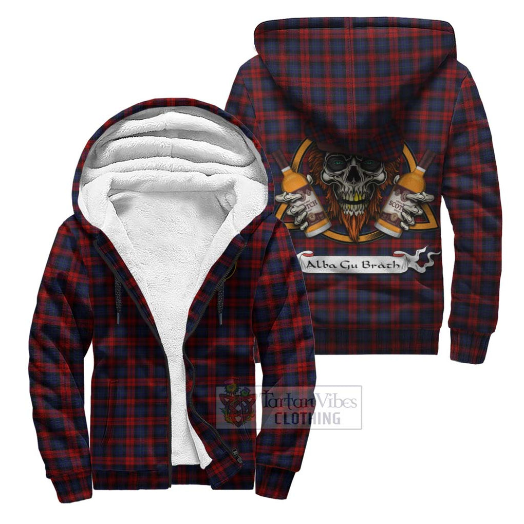 Tartan Vibes Clothing MacLachlan (McLachlan) Tartan Sherpa Hoodie with Family Crest and Bearded Skull Holding Bottles of Whiskey