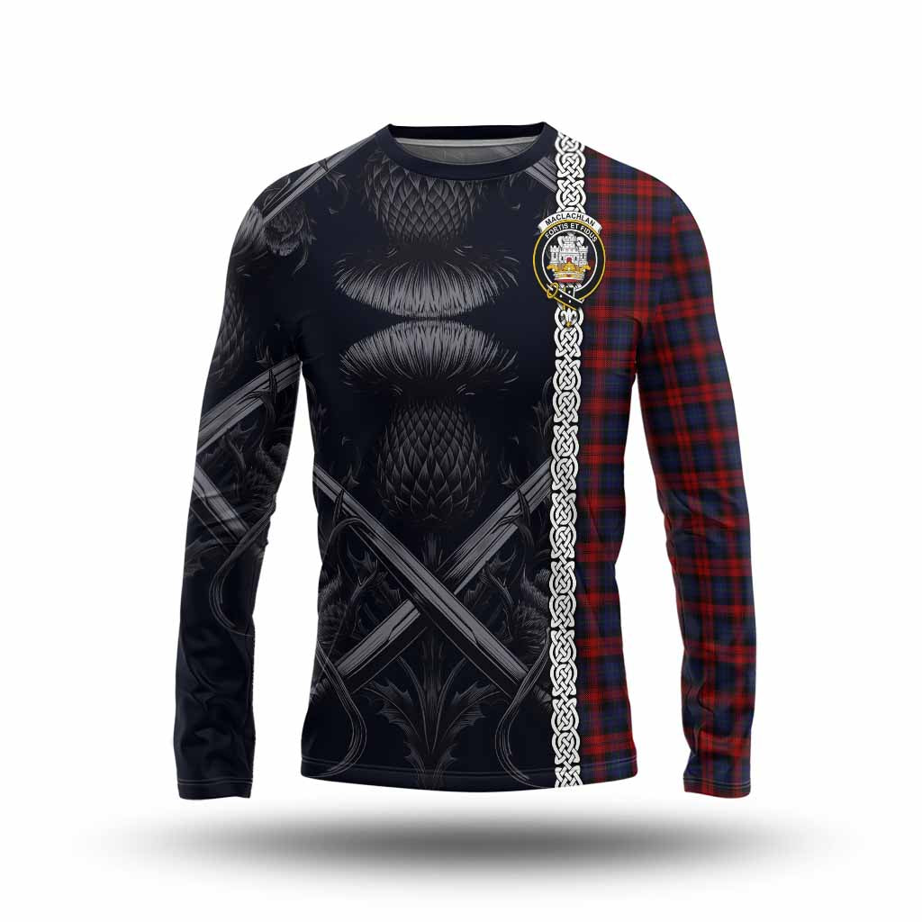 Tartan Vibes Clothing MacLachlan (McLachlan) Tartan Long Sleeve T-Shirt with Family Crest Cross Sword Thistle Celtic Vibes