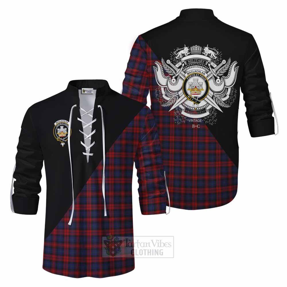 Tartan Vibes Clothing MacLachlan (McLachlan) Tartan Ghillie Kilt Shirt with Family Crest and Military Logo Style