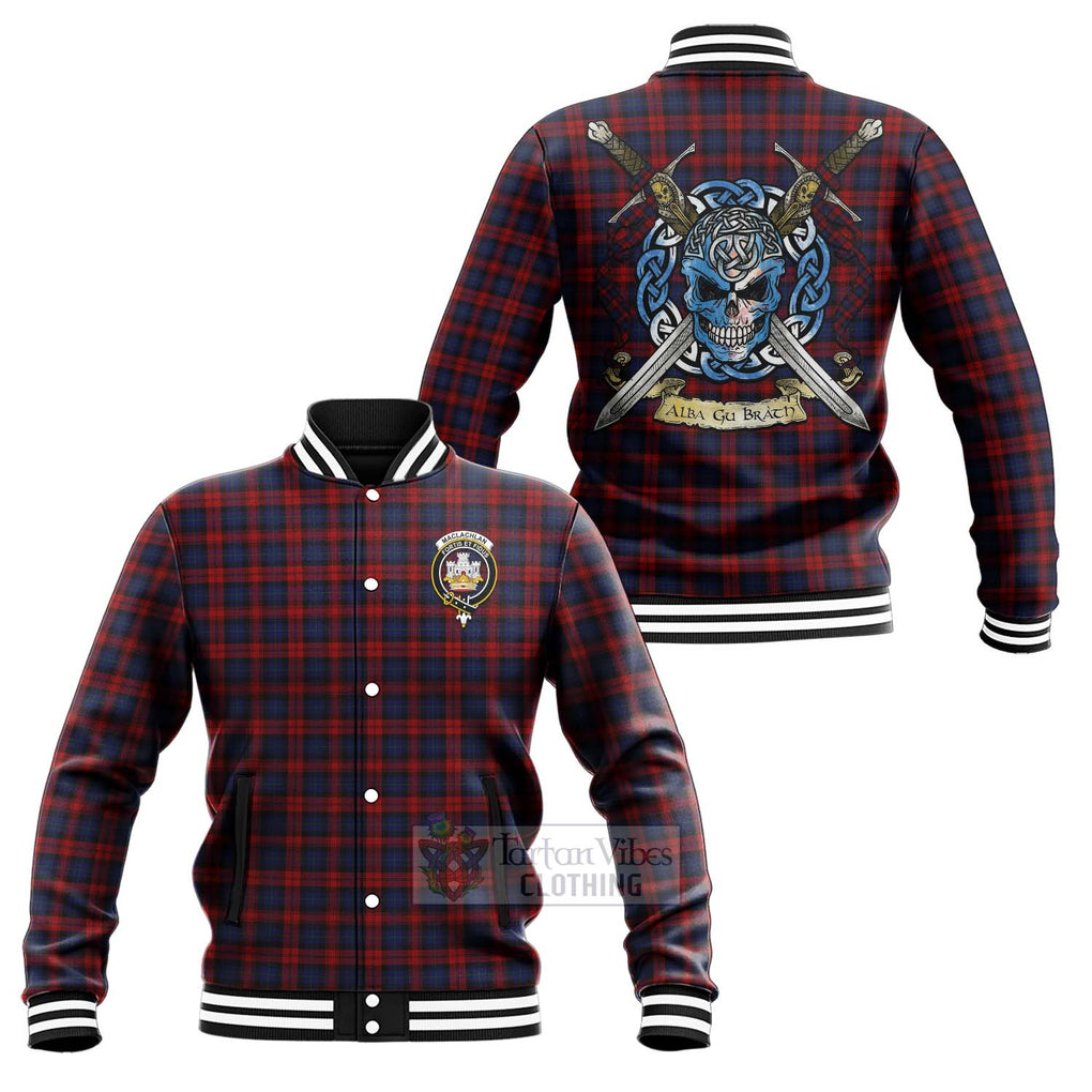 Tartan Vibes Clothing MacLachlan (McLachlan) Tartan Baseball Jacket with Family Crest Celtic Skull Style