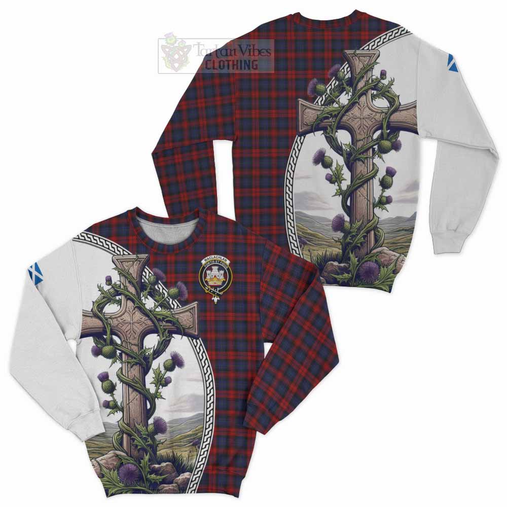 Tartan Vibes Clothing MacLachlan (McLachlan) Tartan Sweatshirt with Family Crest and St. Andrew's Cross Accented by Thistle Vines