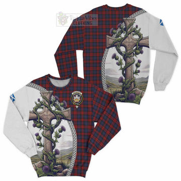 MacLachlan (McLachlan) Tartan Sweatshirt with Family Crest and St. Andrew's Cross Accented by Thistle Vines