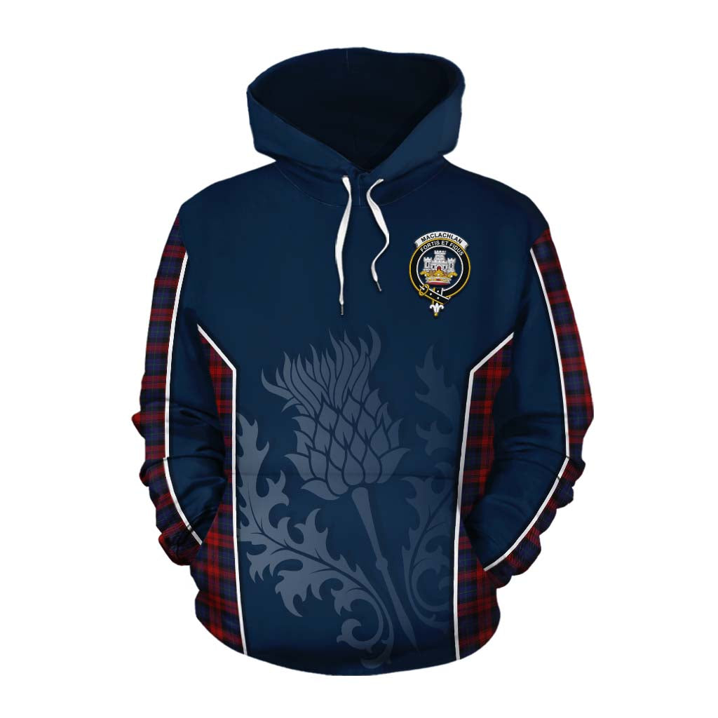 Tartan Vibes Clothing MacLachlan (McLachlan) Tartan Cotton Hoodie with Family Crest and Scottish Thistle Vibes Sport Style