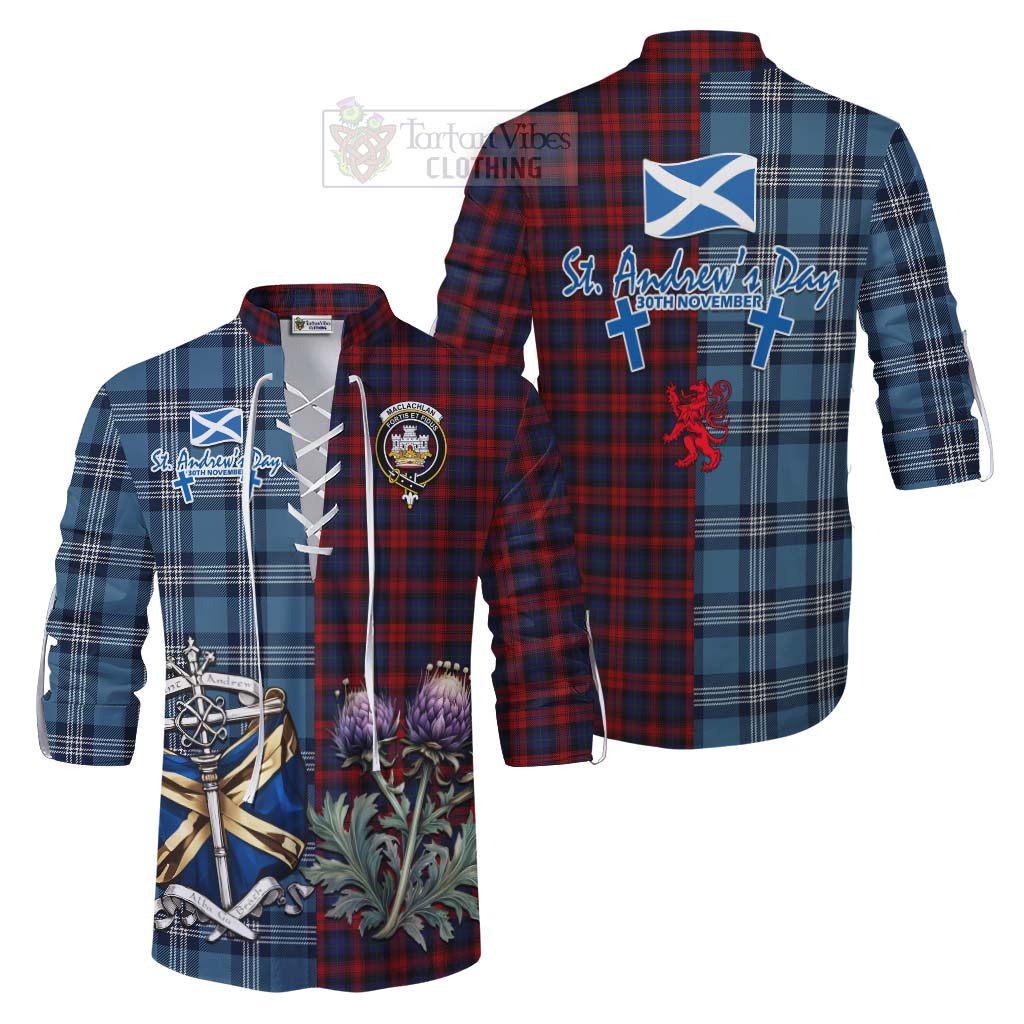 Tartan Vibes Clothing MacLachlan (McLachlan) Tartan Ghillie Kilt Shirt Happy St. Andrew's Day Half Tartan Style