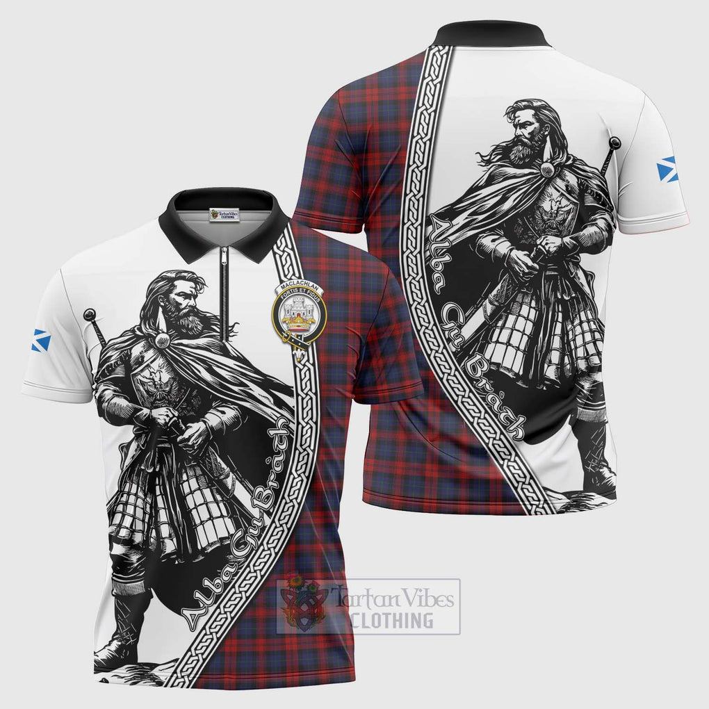 Tartan Vibes Clothing MacLachlan (McLachlan) Tartan Clan Crest Zipper Polo Shirt with Highlander Warrior Celtic Style