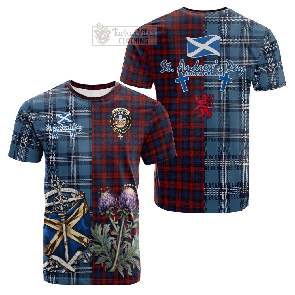 Tartan Vibes Clothing MacLachlan (McLachlan) Tartan Cotton T-shirt Happy St. Andrew's Day Half Tartan Style