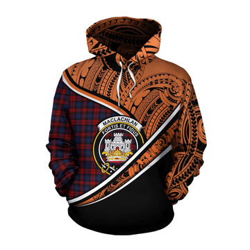 MacLachlan (McLachlan) Crest Tartan Cotton Hoodie with Polynesian Vibes Style - Orange Version