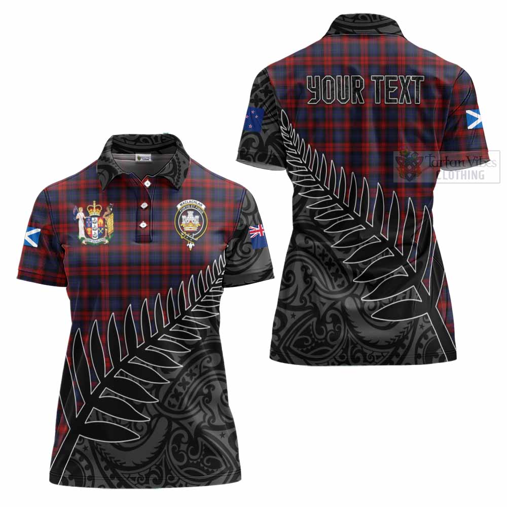 Tartan Vibes Clothing MacLachlan (McLachlan) Crest Tartan Women's Polo Shirt with New Zealand Silver Fern Half Style