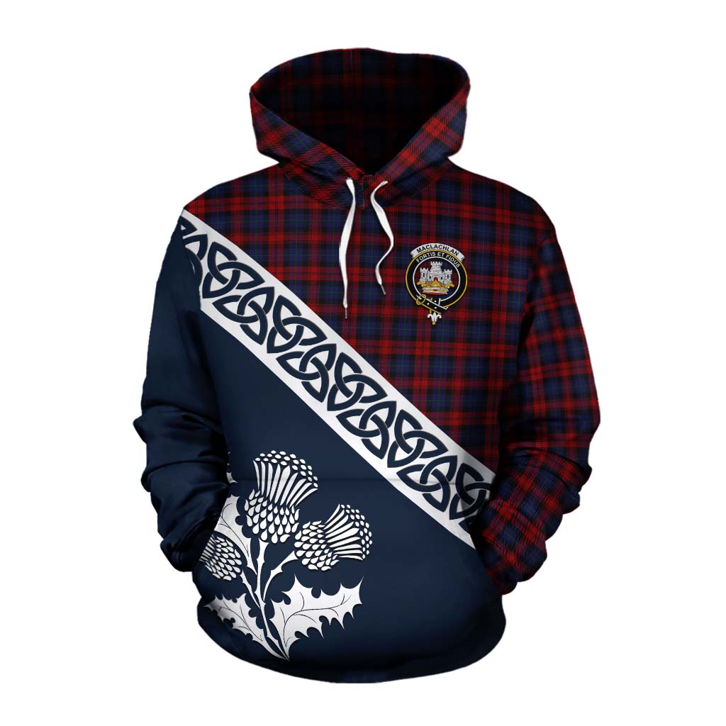 Tartan Vibes Clothing MacLachlan (McLachlan) Tartan Cotton Hoodie Featuring Thistle and Scotland Map