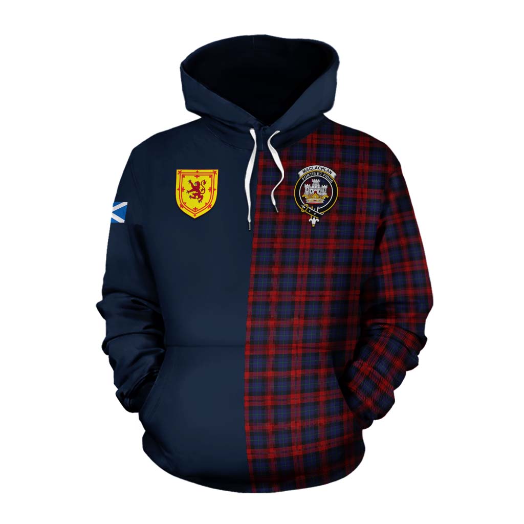 Tartan Vibes Clothing MacLachlan (McLachlan) Tartan Cotton Hoodie Alba with Scottish Lion Royal Arm Half Style