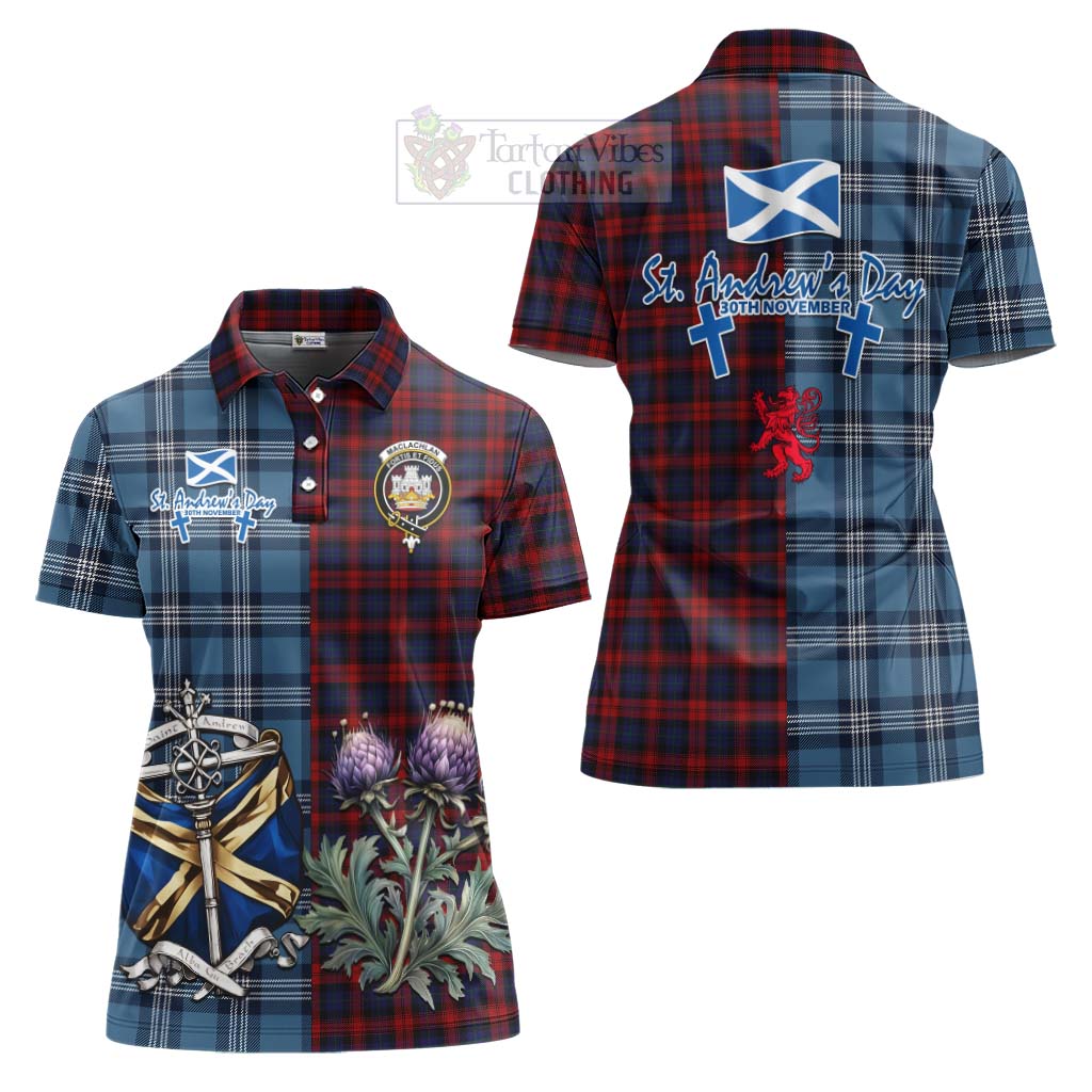 Tartan Vibes Clothing MacLachlan (McLachlan) Tartan Women's Polo Shirt Happy St. Andrew's Day Half Tartan Style