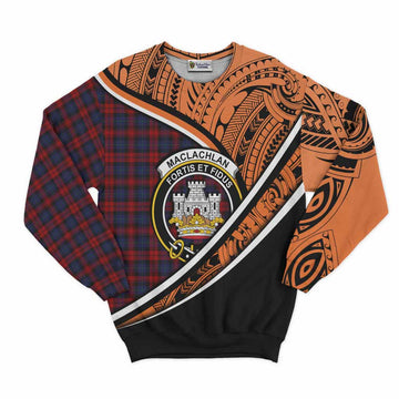 MacLachlan (McLachlan) Crest Tartan Sweatshirt with Polynesian Vibes Style - Orange Version