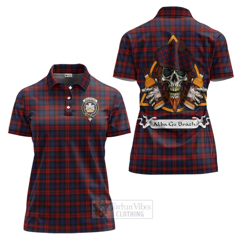 Tartan Vibes Clothing MacLachlan (McLachlan) Tartan Women's Polo Shirt with Family Crest and Bearded Skull Holding Bottles of Whiskey