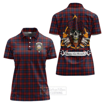 MacLachlan (McLachlan) Tartan Women's Polo Shirt with Family Crest and Bearded Skull Holding Bottles of Whiskey