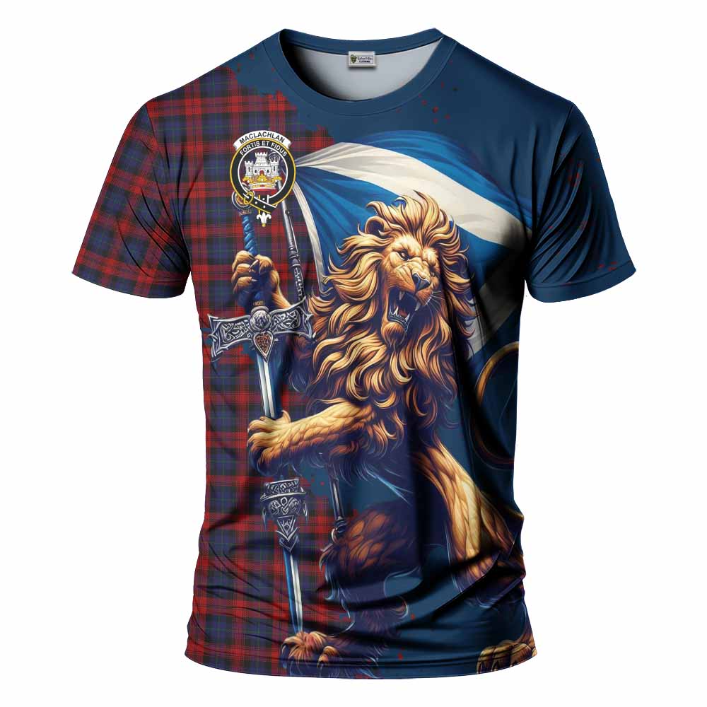 Tartan Vibes Clothing MacLachlan (McLachlan) Tartan Family Crest T-Shirt with Scottish Majestic Lion