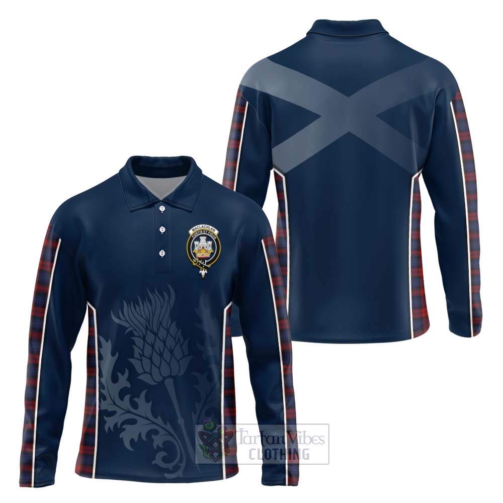 Tartan Vibes Clothing MacLachlan (McLachlan) Tartan Long Sleeve Polo Shirt with Family Crest and Scottish Thistle Vibes Sport Style