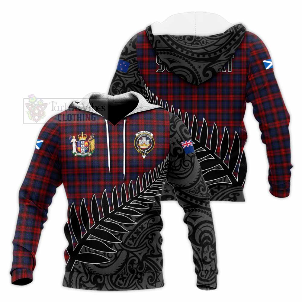 Tartan Vibes Clothing MacLachlan (McLachlan) Crest Tartan Knitted Hoodie with New Zealand Silver Fern Half Style