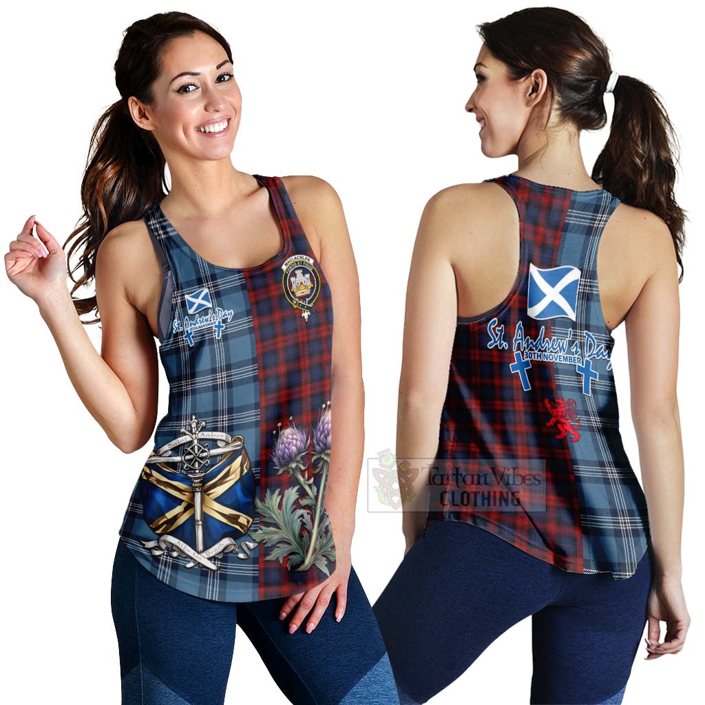 Tartan Vibes Clothing MacLachlan (McLachlan) Tartan Women's Racerback Tanks Happy St. Andrew's Day Half Tartan Style