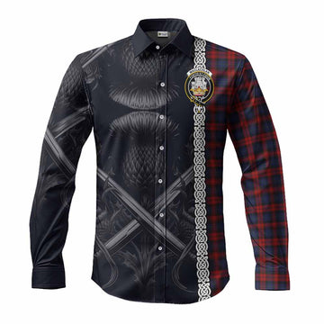 MacLachlan (McLachlan) Tartan Long Sleeve Button Shirt with Family Crest Cross Sword Thistle Celtic Vibes