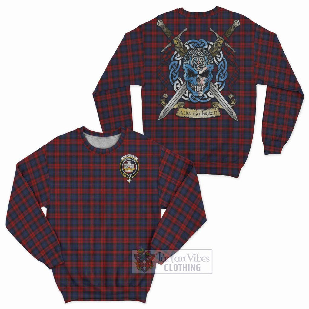 Tartan Vibes Clothing MacLachlan (McLachlan) Tartan Sweatshirt with Family Crest Celtic Skull Style