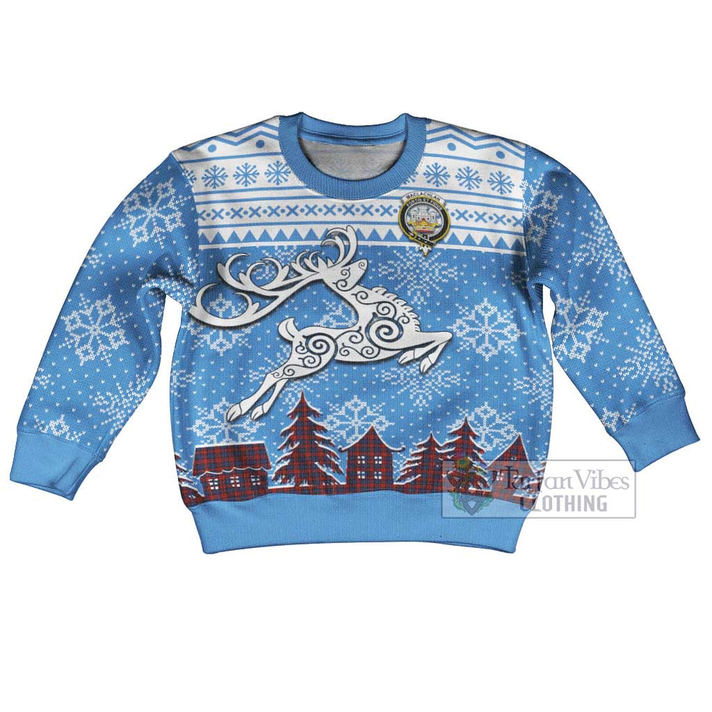 Tartan Vibes Clothing MacLachlan (McLachlan) Clan Christmas Kid Ugly Sweater with Tartan and Celtic Raindeer Style