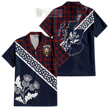 MacLachlan (McLachlan) Tartan Short Sleeve Button Shirt Featuring Thistle and Scotland Map