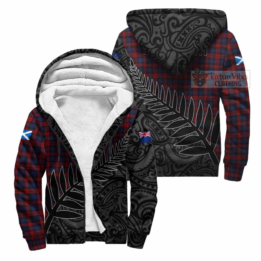 Tartan Vibes Clothing MacLachlan (McLachlan) Crest Tartan Sherpa Hoodie with New Zealand Silver Fern Half Style