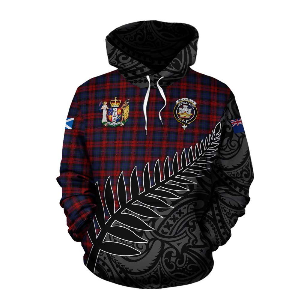 Tartan Vibes Clothing MacLachlan (McLachlan) Crest Tartan Cotton Hoodie with New Zealand Silver Fern Half Style