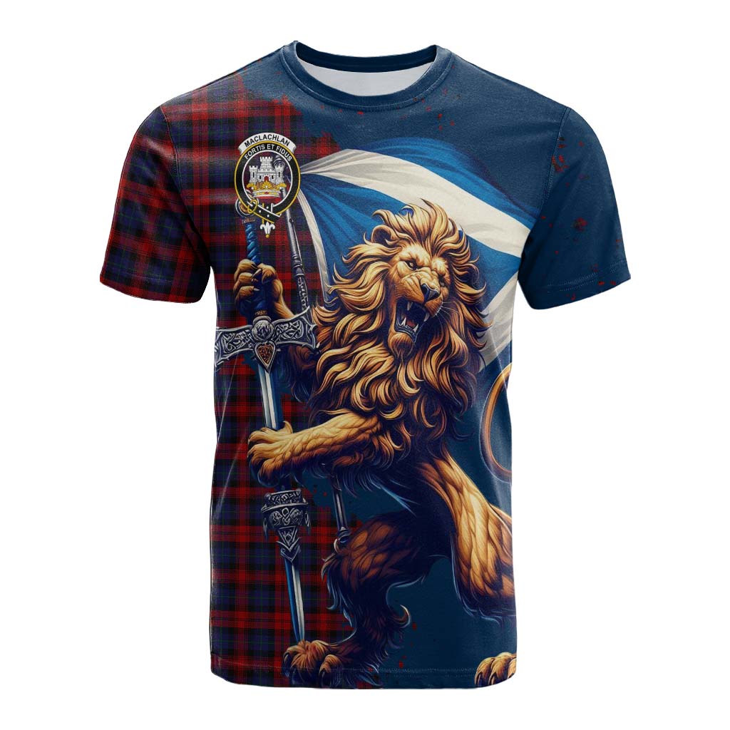 Tartan Vibes Clothing MacLachlan (McLachlan) Tartan Family Crest Cotton T-shirt with Scottish Majestic Lion