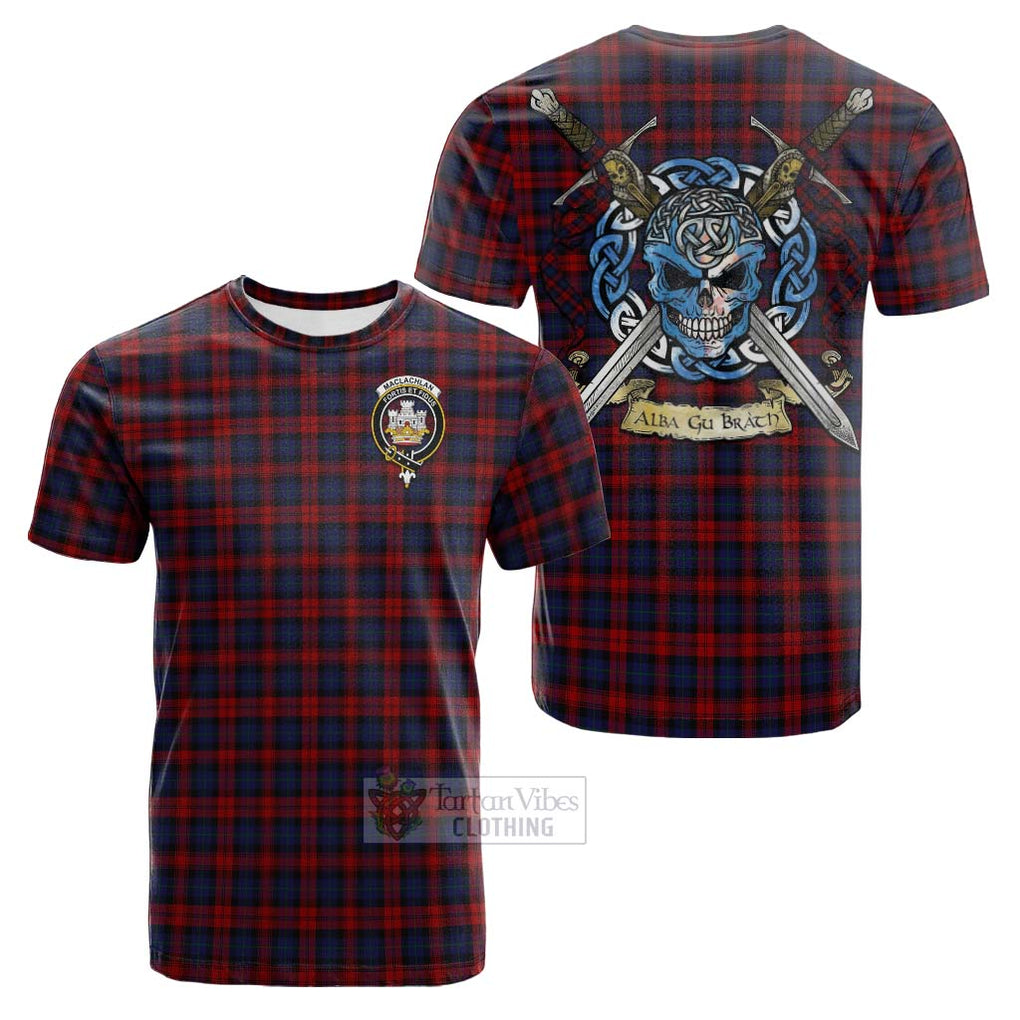 Tartan Vibes Clothing MacLachlan (McLachlan) Tartan Cotton T-shirt with Family Crest Celtic Skull Style