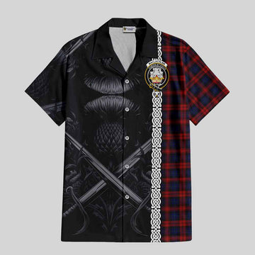 MacLachlan (McLachlan) Tartan Short Sleeve Button Shirt with Family Crest Cross Sword Thistle Celtic Vibes