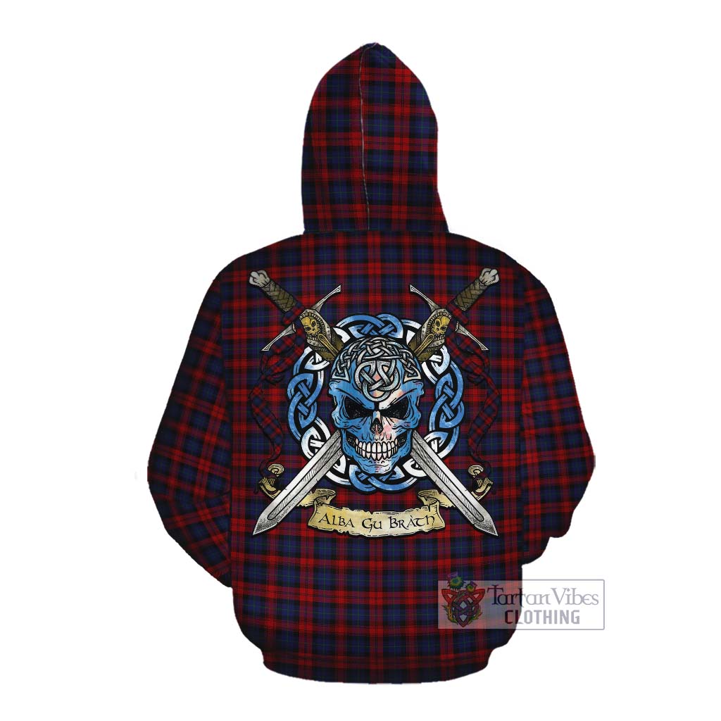 Tartan Vibes Clothing MacLachlan (McLachlan) Tartan Cotton Hoodie with Family Crest Celtic Skull Style