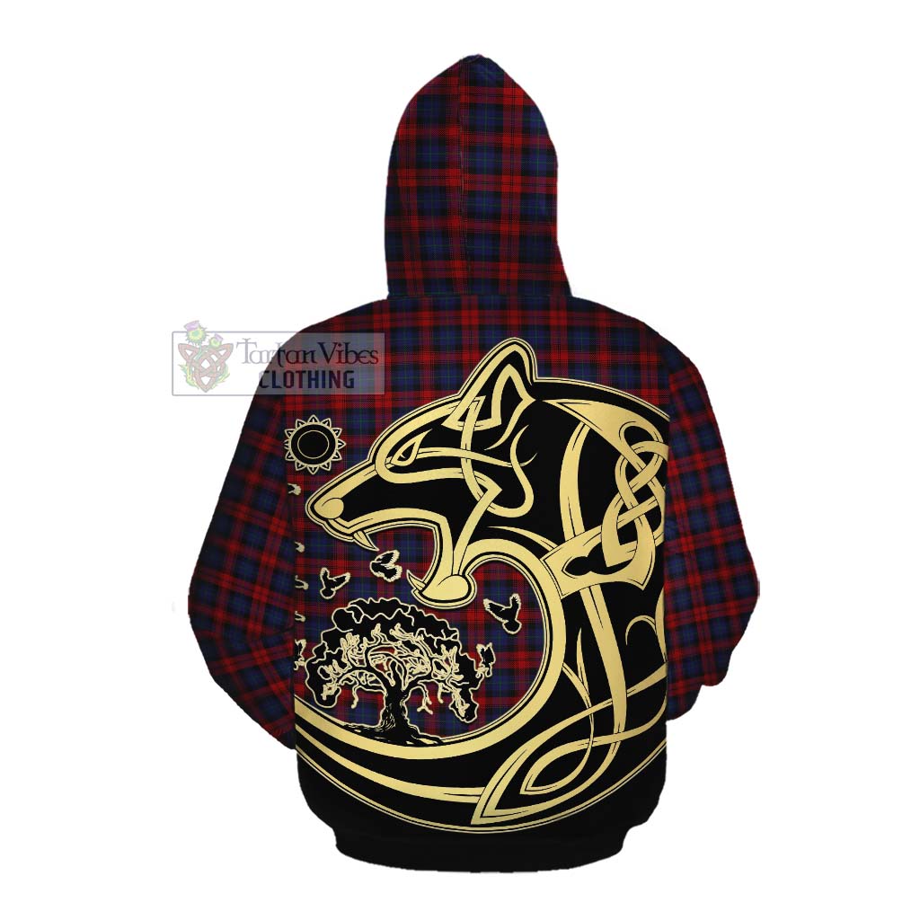 Tartan Vibes Clothing MacLachlan (McLachlan) Tartan Cotton Hoodie with Family Crest Celtic Wolf Style