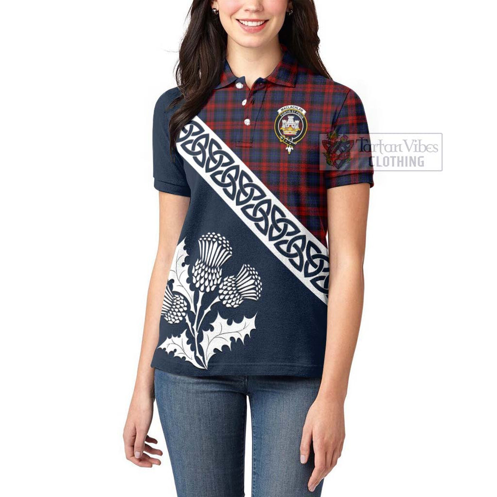 Tartan Vibes Clothing MacLachlan (McLachlan) Tartan Women's Polo Shirt Featuring Thistle and Scotland Map