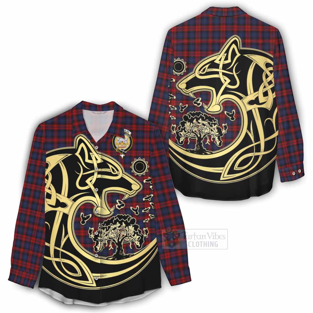 Tartan Vibes Clothing MacLachlan (McLachlan) Tartan Women's Casual Shirt with Family Crest Celtic Wolf Style