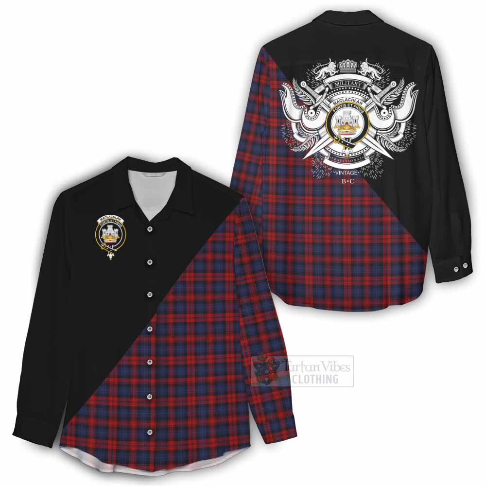 Tartan Vibes Clothing MacLachlan (McLachlan) Tartan Women's Casual Shirt with Family Crest and Military Logo Style