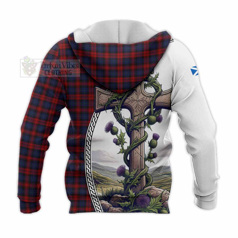 Tartan Vibes Clothing MacLachlan (McLachlan) Tartan Knitted Hoodie with Family Crest and St. Andrew's Cross Accented by Thistle Vines