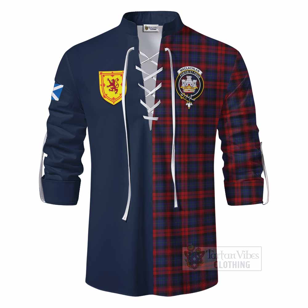 MacLachlan (McLachlan) Tartan Ghillie Kilt Shirt Alba with Scottish Lion Royal Arm Half Style