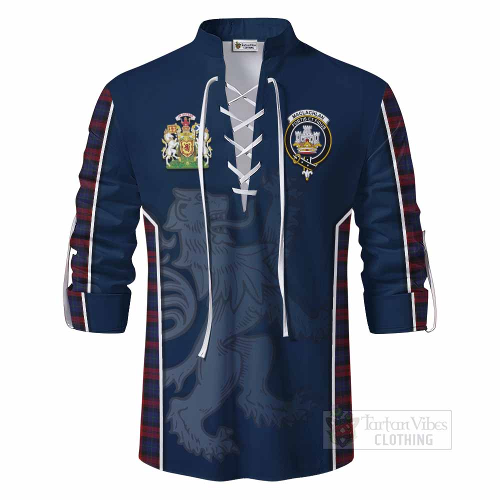 Tartan Vibes Clothing MacLachlan (McLachlan) Tartan Ghillie Kilt Shirt with Family Crest and Lion Rampant Vibes Sport Style