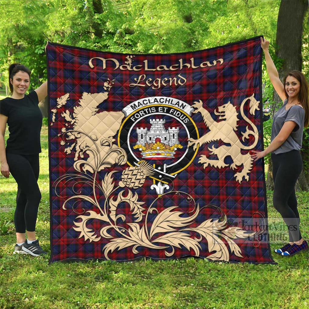 Tartan Vibes Clothing MacLachlan (McLachlan) Tartan Quilt with Family Crest and Scottish Symbol Style