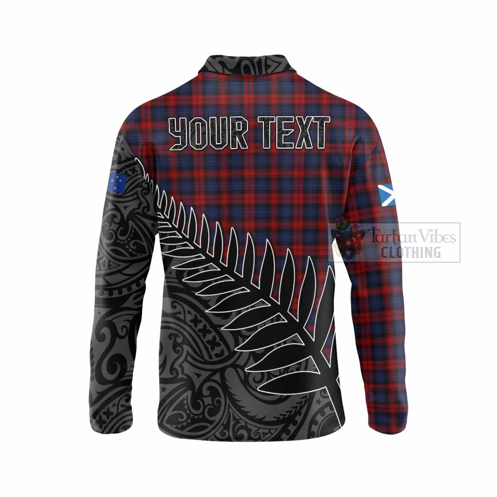 Tartan Vibes Clothing MacLachlan (McLachlan) Crest Tartan Long Sleeve Polo Shirt with New Zealand Silver Fern Half Style