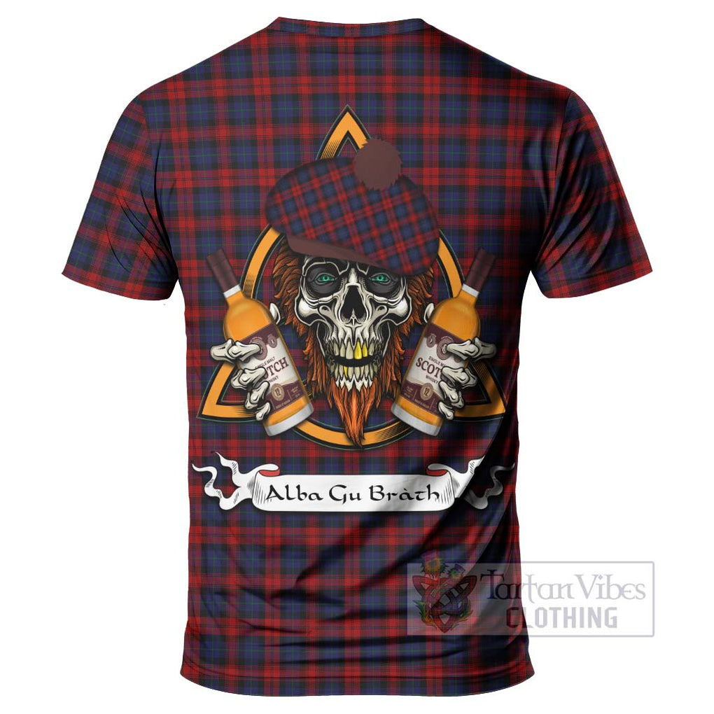 Tartan Vibes Clothing MacLachlan (McLachlan) Tartan T-Shirt with Family Crest and Bearded Skull Holding Bottles of Whiskey