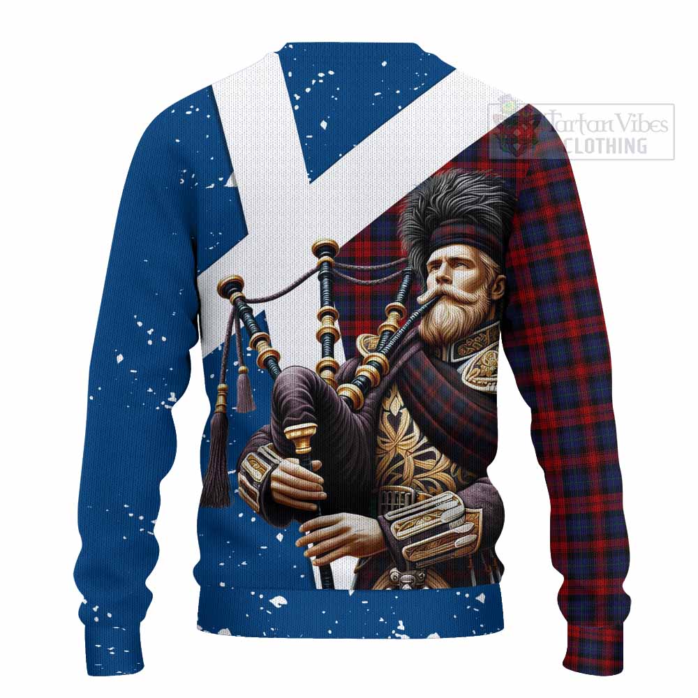 Tartan Vibes Clothing MacLachlan (McLachlan) Tartan Knitted Sweater with Family Crest Scottish Bagpiper Vibes