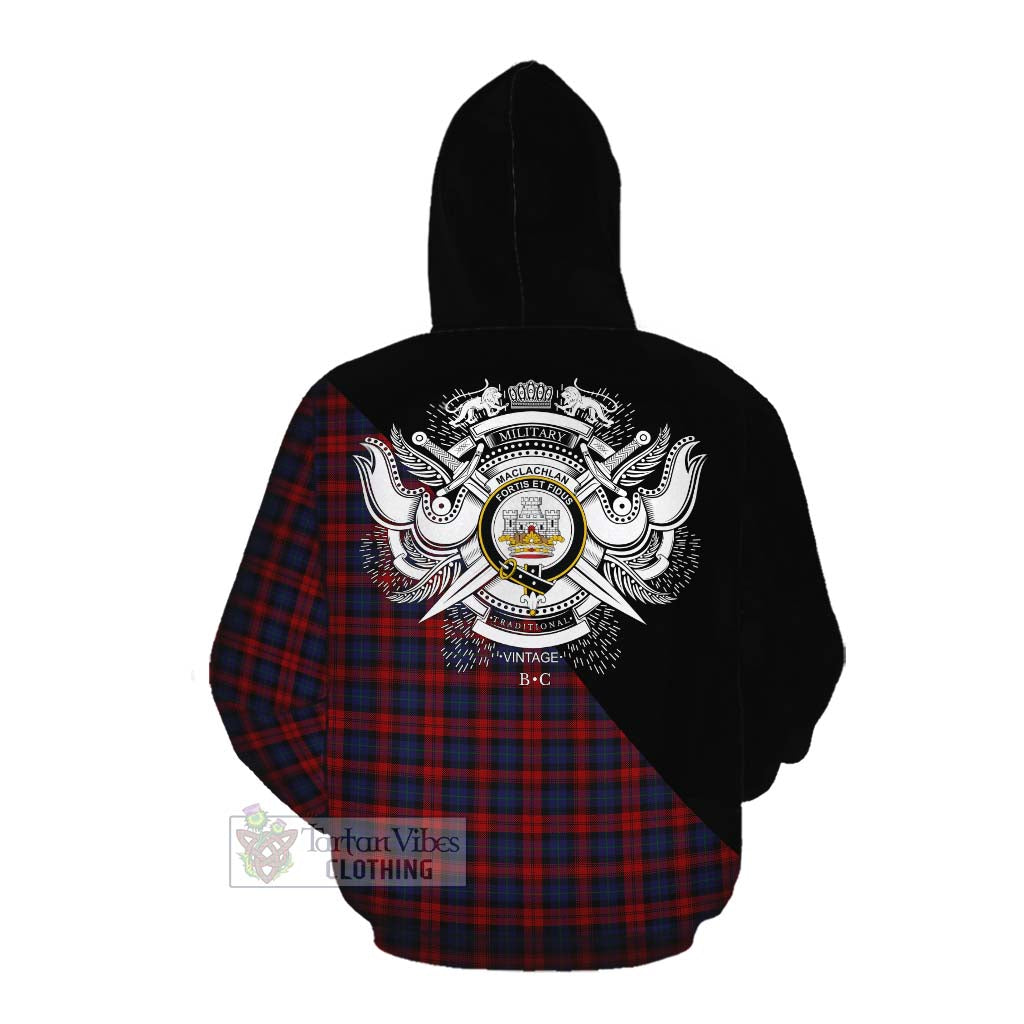 Tartan Vibes Clothing MacLachlan (McLachlan) Tartan Cotton Hoodie with Family Crest and Military Logo Style