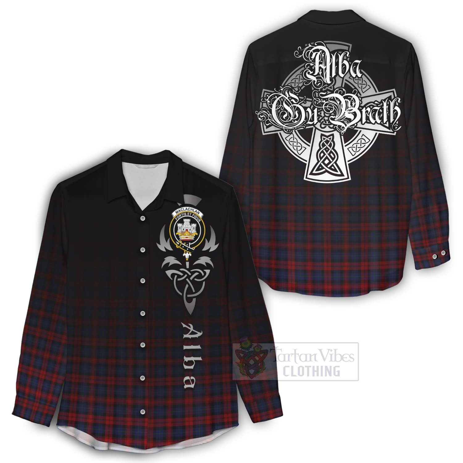 Tartan Vibes Clothing MacLachlan (McLachlan) Tartan Women's Casual Shirt Featuring Alba Gu Brath Family Crest Celtic Inspired