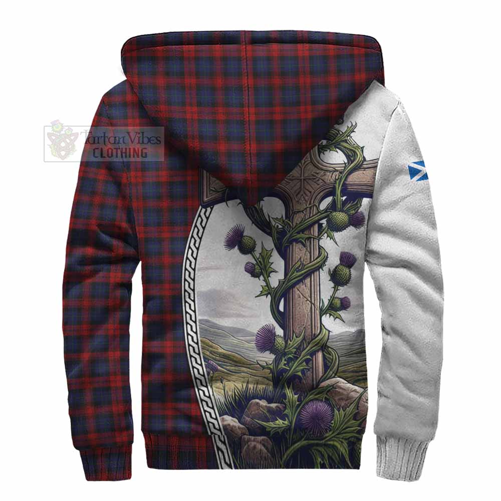 Tartan Vibes Clothing MacLachlan (McLachlan) Tartan Sherpa Hoodie with Family Crest and St. Andrew's Cross Accented by Thistle Vines