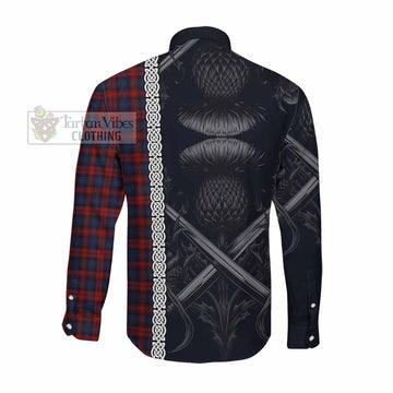 MacLachlan (McLachlan) Tartan Long Sleeve Button Shirt with Family Crest Cross Sword Thistle Celtic Vibes